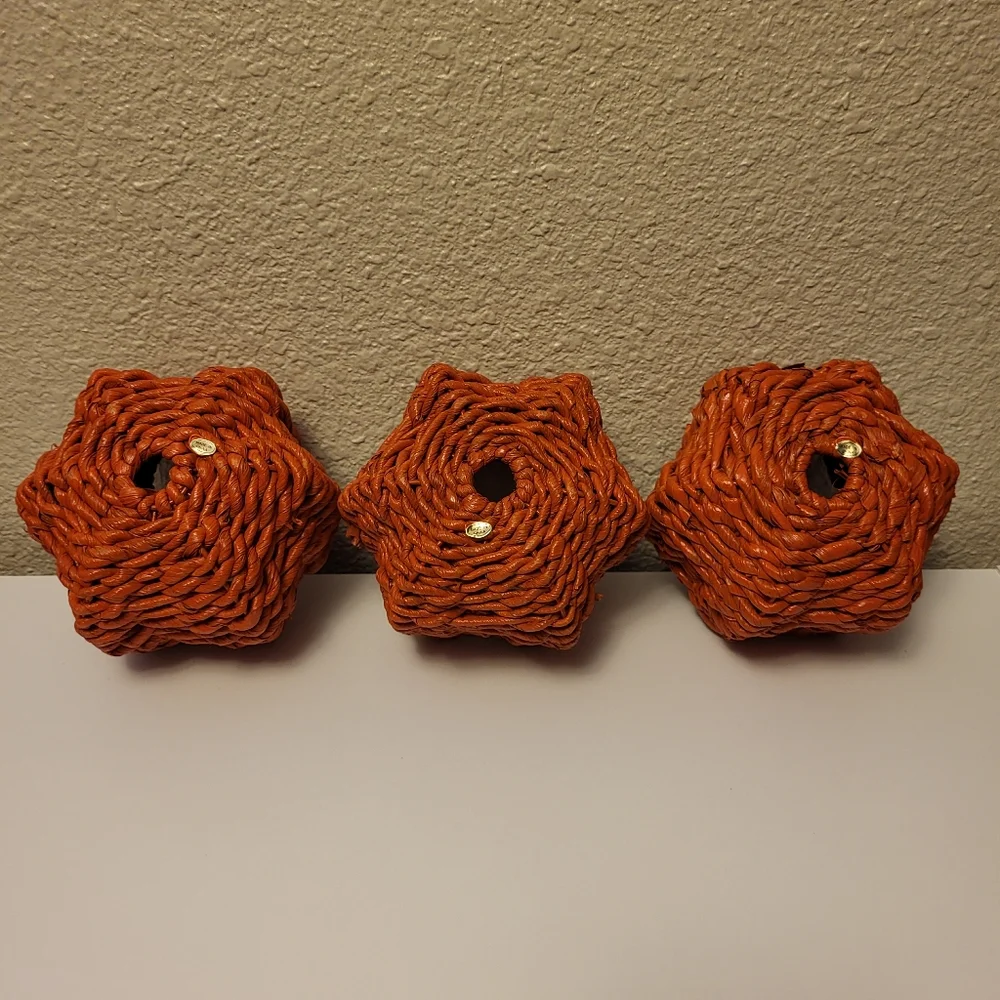 Set of Three Lidded Wicker Pumpkins